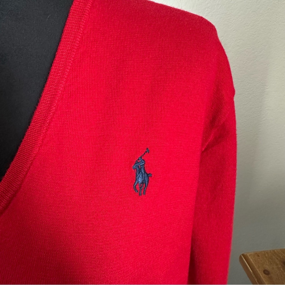 Ralph Lauren Men's, Unisex V-Neck Long Sleeves Shirt in Bold Red Size XL - Picture 2 of 8